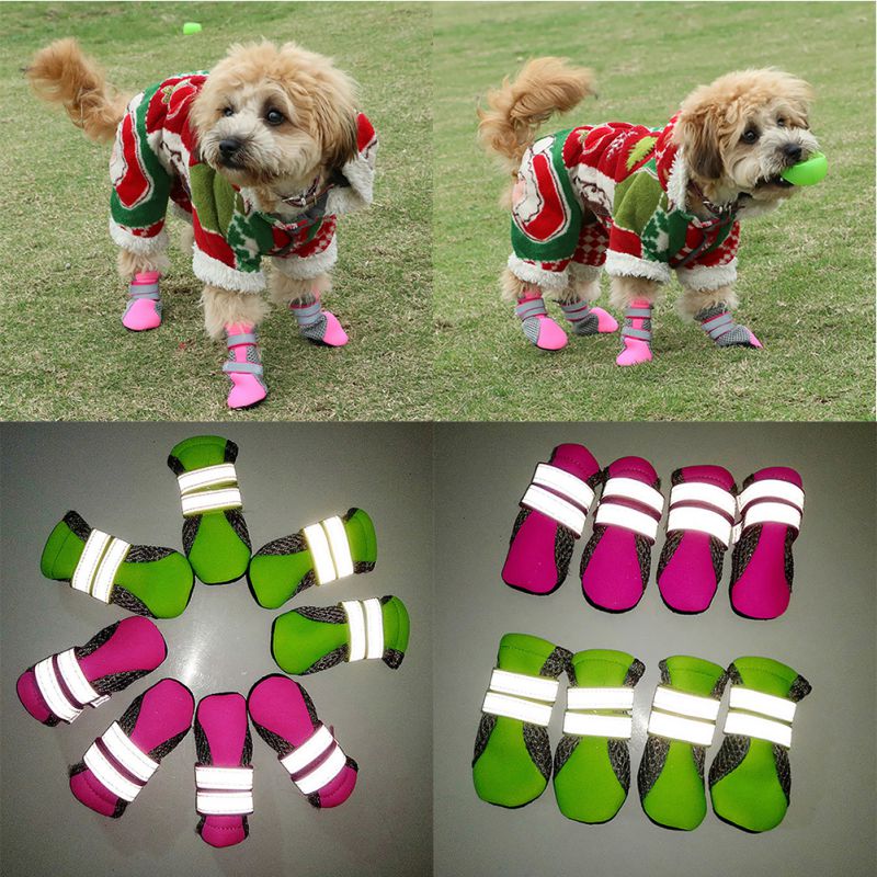 Zomer Hond Schoenen 4 stks/set Ademend Duiken Stoffen Kleine Grote Hond Laarzen Antislip Reflecterende Voor ChiHuaHua