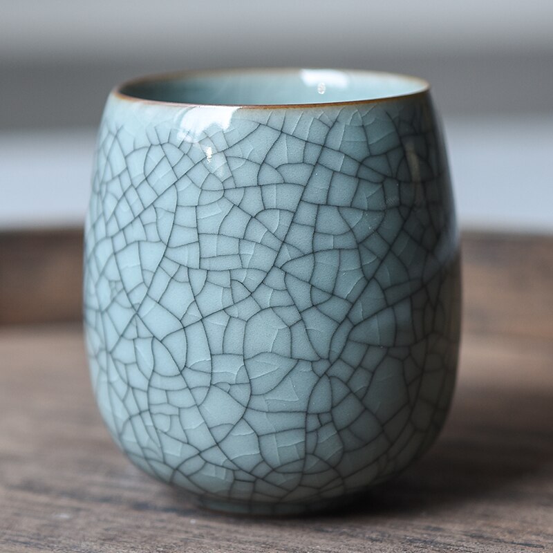 CHANSHOVA 250ml Solid Color Traditional Chinese Style Celadon Crackle Ceramic Teacup China Porcelain Small Coffee Tea Cups H318: 5