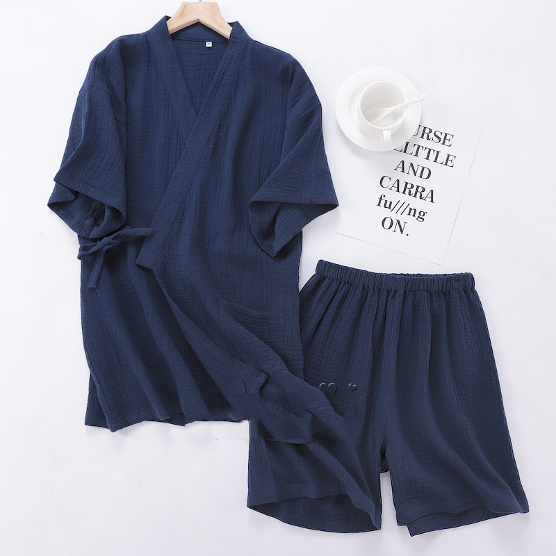 Pyjama Kimono traditionnel japonais pour homme, nouveaux ensembles de pyjama, Vintage, col en V, couleur unie, vêtements de maison, décontractés, amples, vêtements de nuit