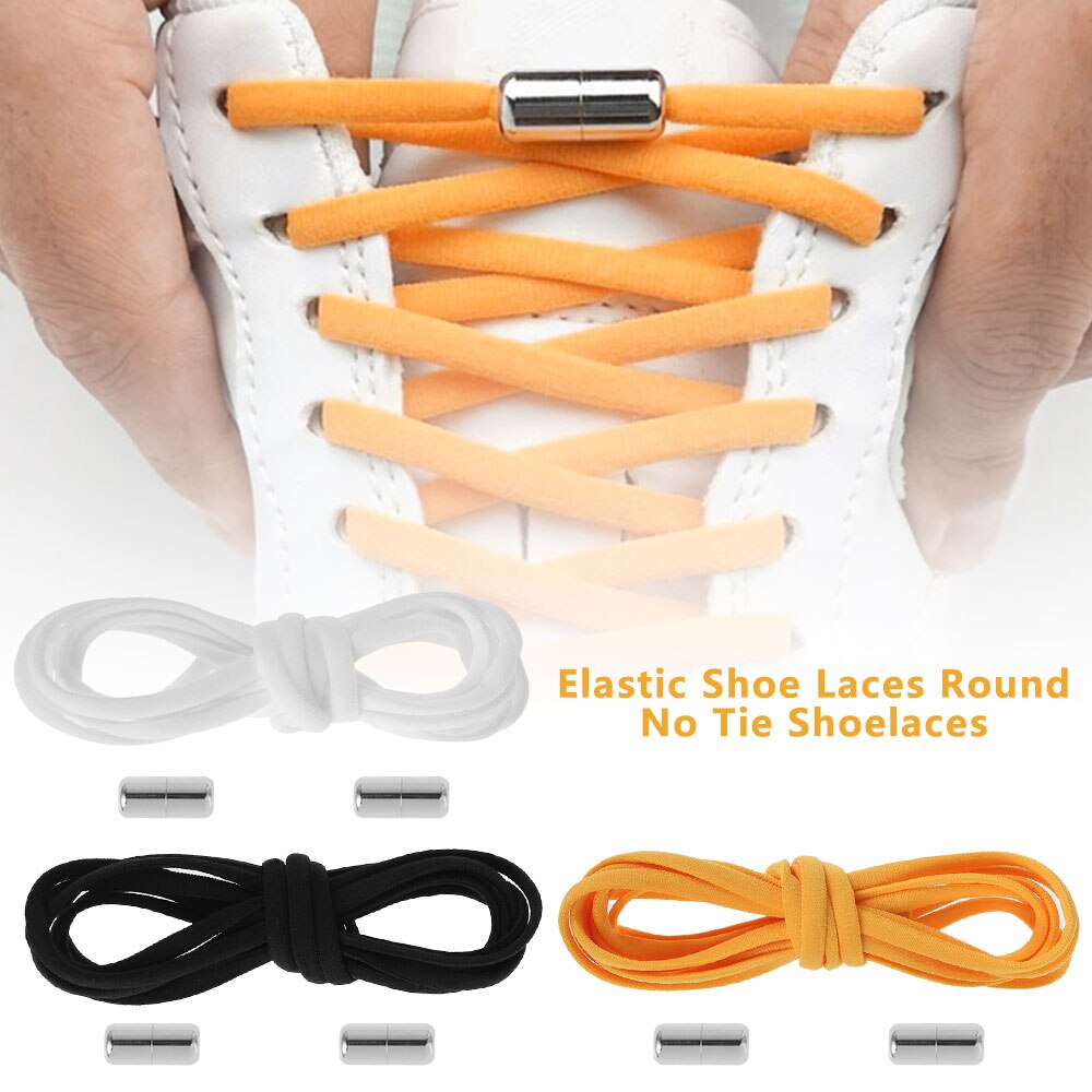 1Pair Elastic No Tie Shoelaces Metal Lock Shoe Laces Lazy Lock Laces Shoe Strings for Kids Adult Sneakers Semicircle Shoestrings