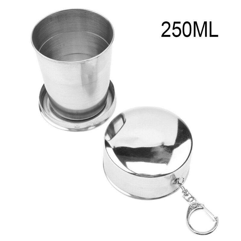 Gobelet pliant télescopique rétractable en acier inoxydable, Portable, avec porte-clés, gobelet d&#39;eau d&#39;extérieur: G256652