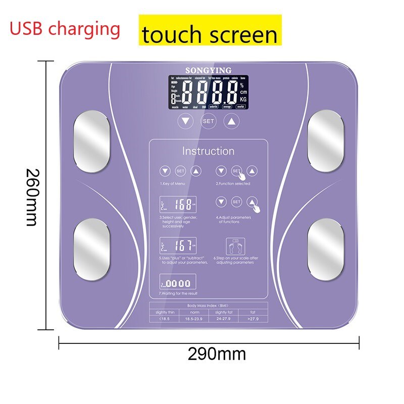 Body Fat Scale Electronic Smart Digital Bathroom Scale Body Composition Analyzer For Weight Body Fat Water BMI Muscle: USB charging D