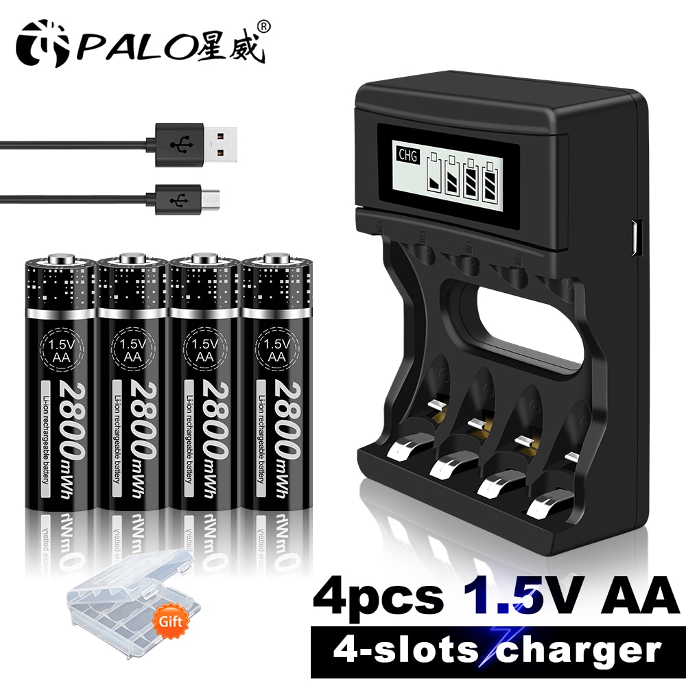 PALO – batterie rechargeable AA 1.5V, 2800mwh, lithium-ion, AA + 4 canaux, polymère, 1.5V