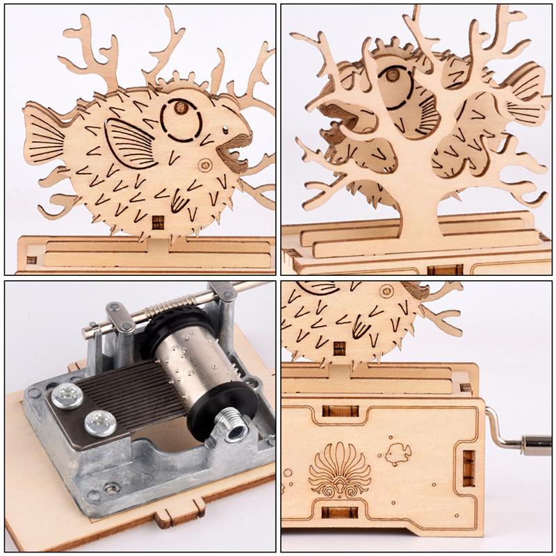 1 Set Animal Shaped DIY Music Box Assembly Music Box DIY Music Box Puzzle Wooden Hand Shake Music Box Assembly Model Toy