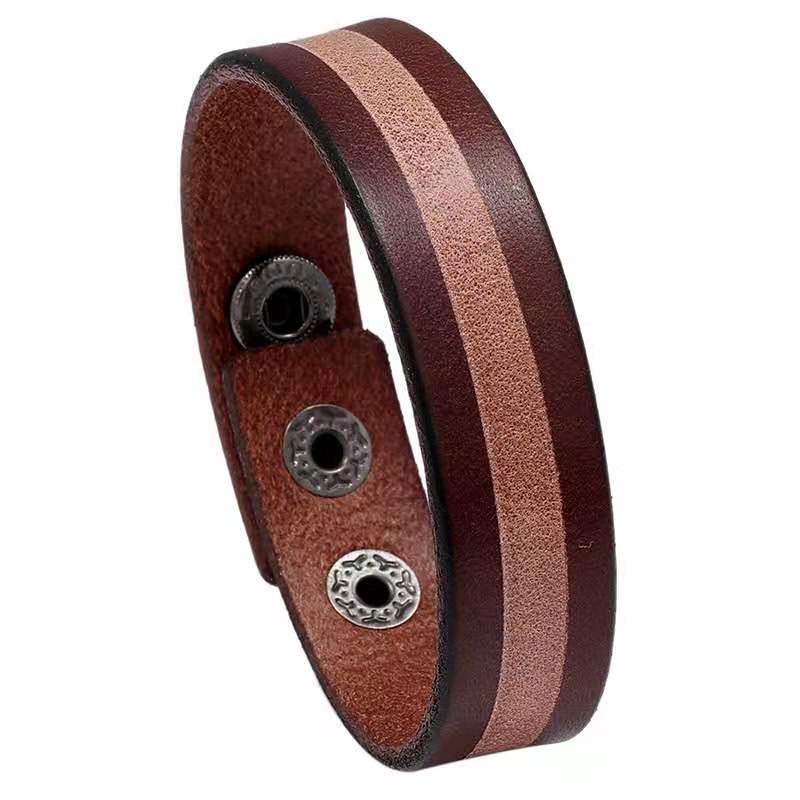 Handgemaakte Lederen Armband Mannen Vintage Zwart Bruin Button Charms Wrap Polsband Voor Vrouwen Sieraden Band: Brown