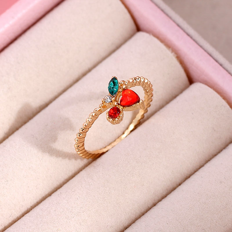 Shiny Crystal Fruit Vlinder Ringen Voor Vrouwen Meisjes Multicolor Cherry Aardbei Druif Ring Sieraden: 006406RD