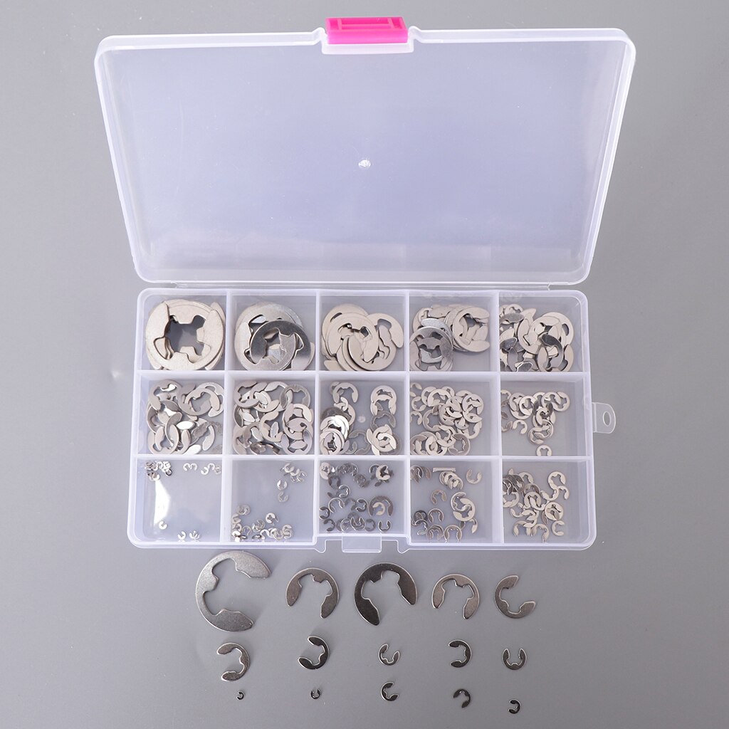 Set de anillo de presión 225 Uds 304 de acero inoxidable e-circlip circlip surtido tipo E