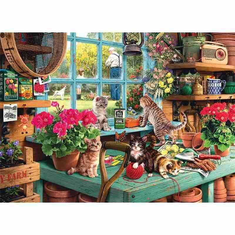Puzzle 1000 Pieces Decompression Jigsaw Puzzles Paper Window Flower Cat For Kids Early Education Toys Adults Reduce Stress Toys