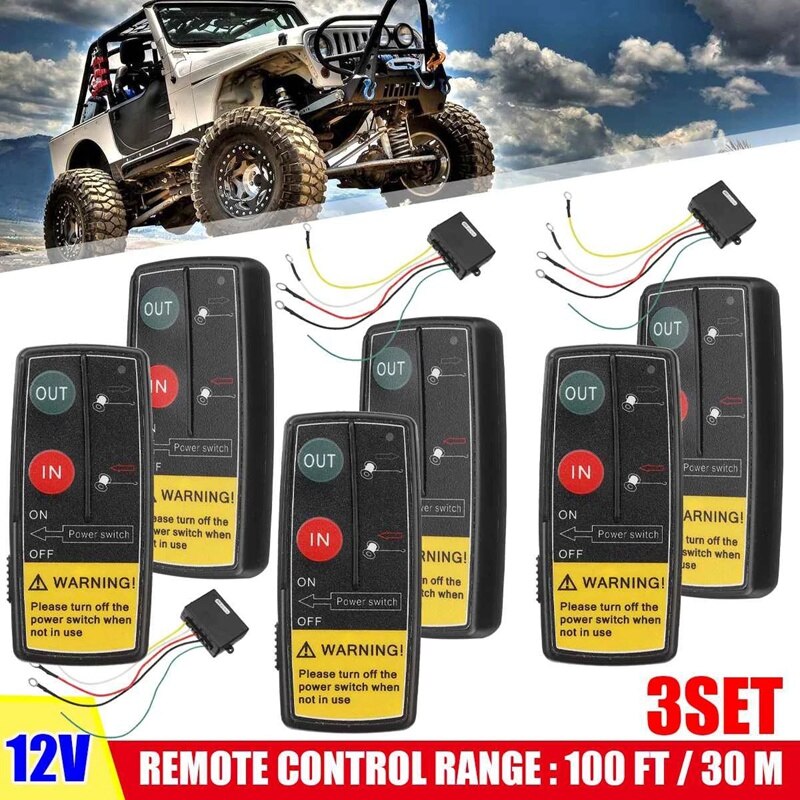 Cabrestante inalámbrico Digital Universal para coche, mando a distancia de grúa, Kit de recuperación con juego de manos dobles, rango remoto, 12V, 3 juegos