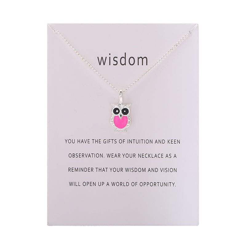 Color Glaze Wisdom Owl Pendant Necklace Jewelry For Women Girl: SILVER PINK