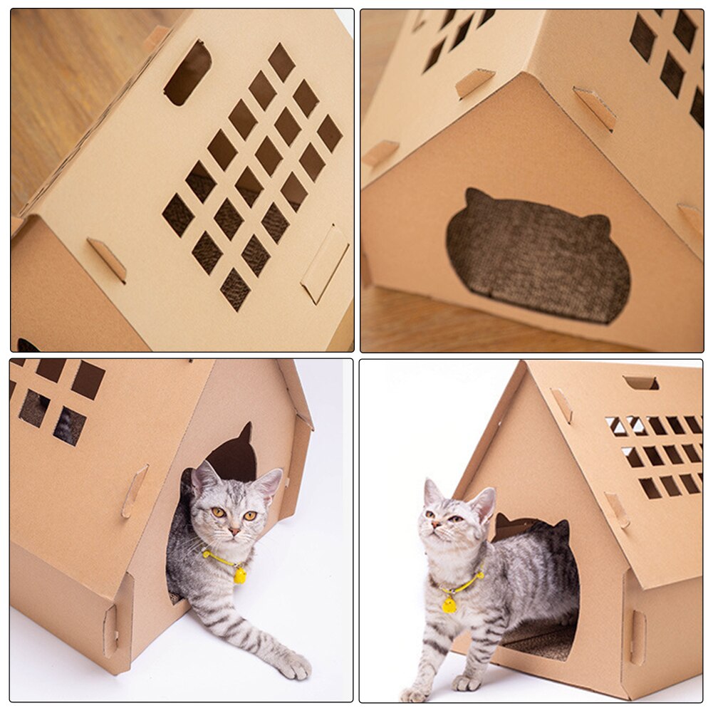 Cats House Cat Bed Corrugated Cat Scratching Post DIY Foldable House For Cats Kittens Hamster Wood House