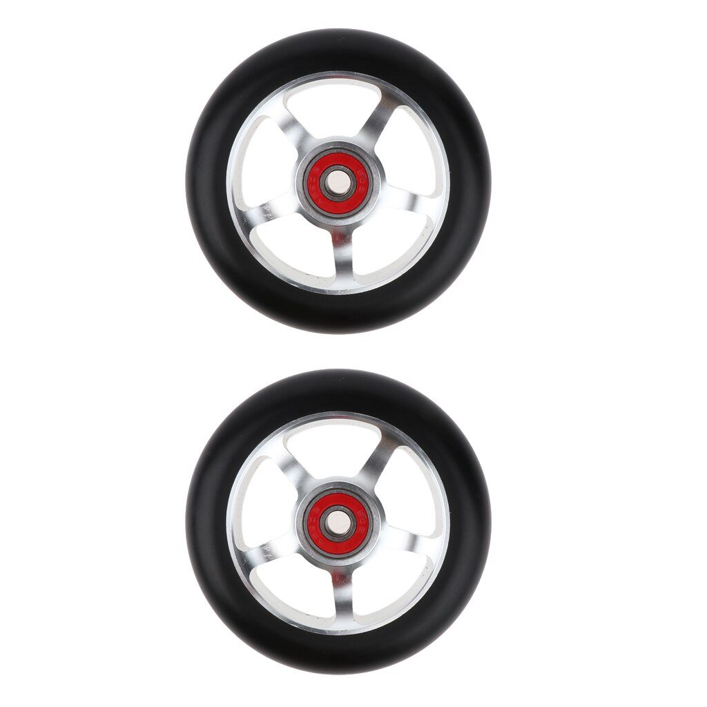 2 pcs Replacement 100mm Push/Kick/Stunt Scooter Wheels with Bearings &amp; Bushings: silver