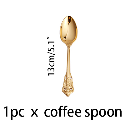 1pc Hochzeit Besteck GoldenVintage Messer Gabel Löffel Edelstahl Gold Geschirr einstellen Westlichen retro Weihnachten Geschirr: 13cm Kaffee Löffel