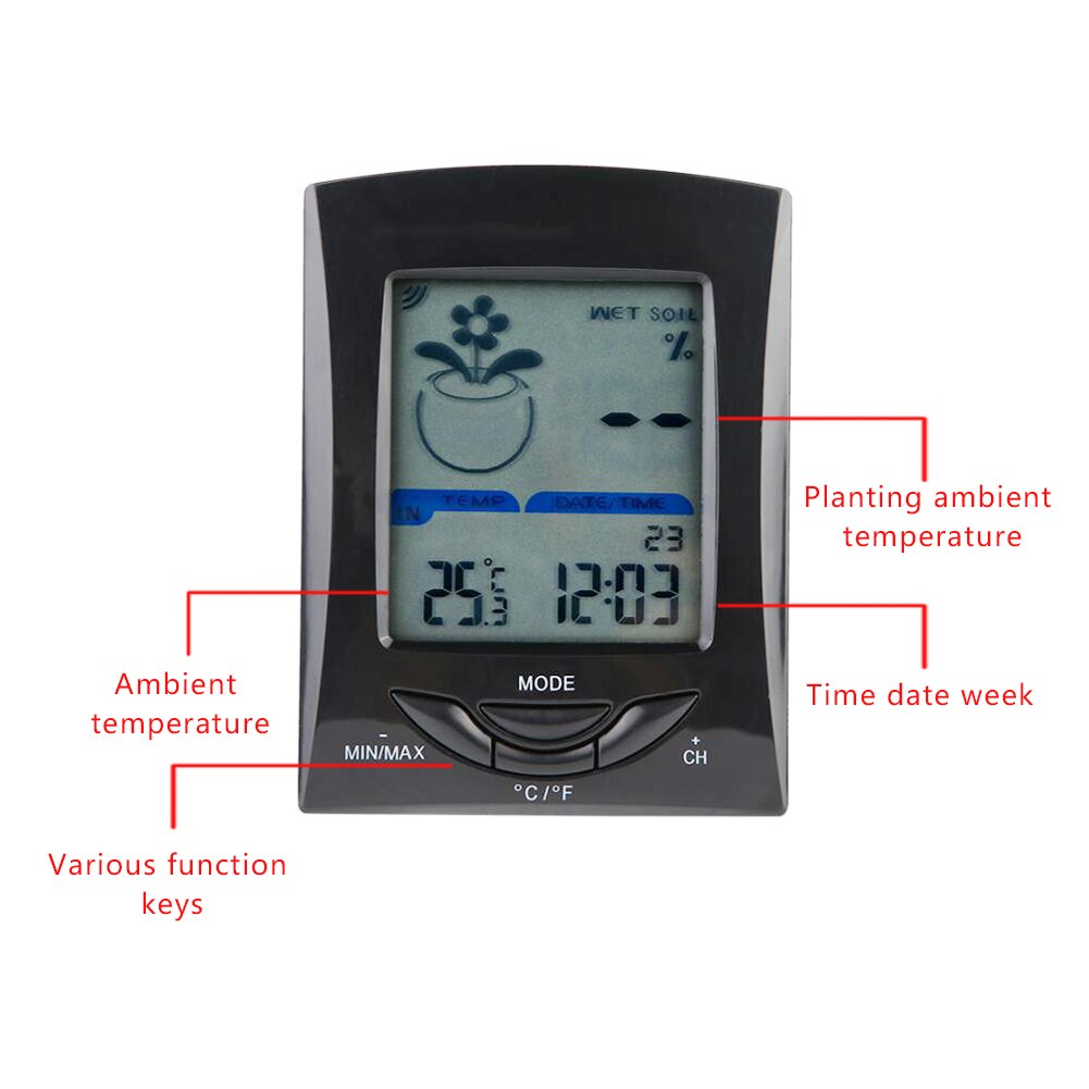 Garden Accurate Temperature Clock Soil Moisture Tester With Wireless Sensor Plant LCD Display Humidity Meter Indoor Outdoor Tool