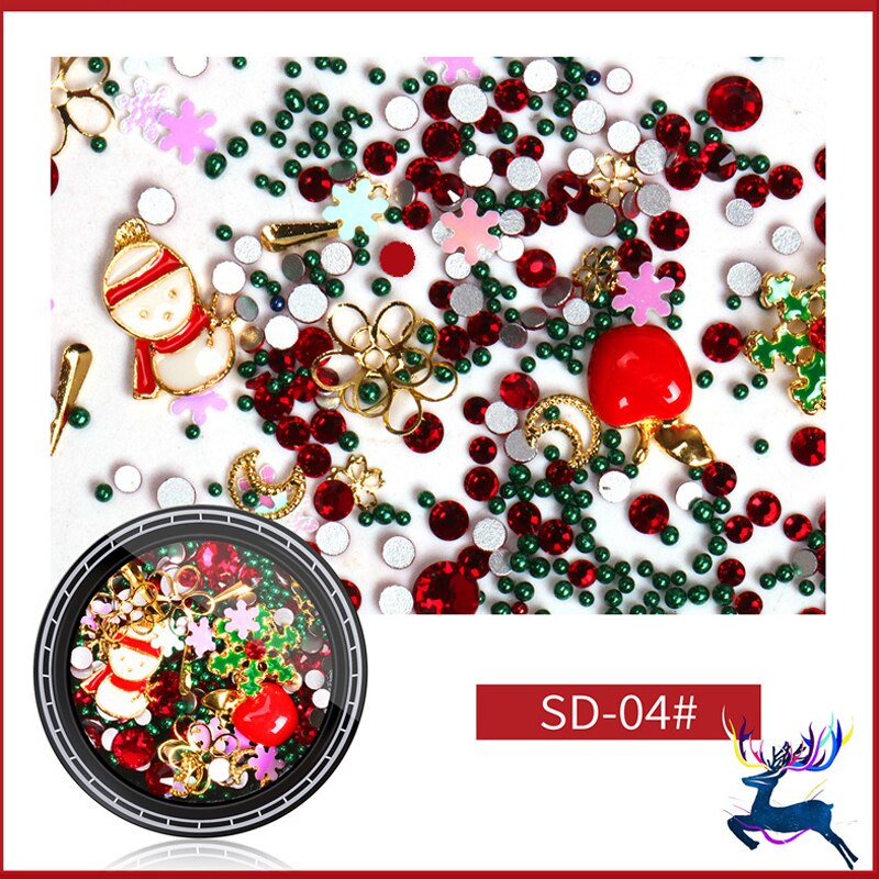 Boxed Sneeuw Kerst Nail Decoraties Manicure 3D Kerstboom Kerstman Rendieren Krans Lint Nail Art Decals Gereedschap Vlokken: 04