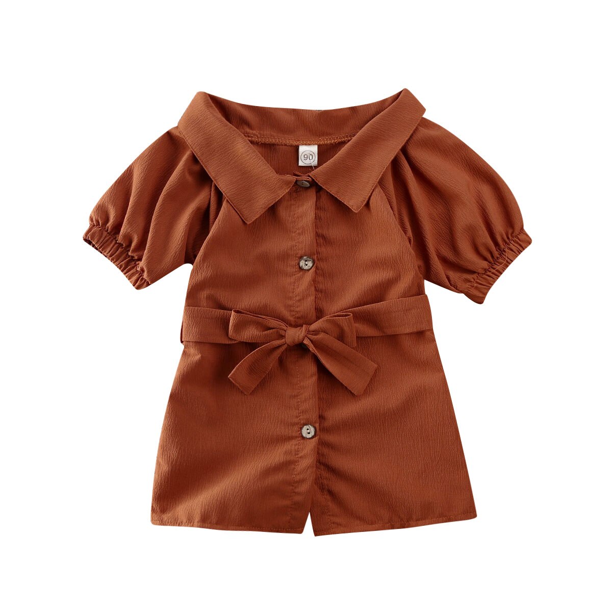 Baby zomerkleding peuter kinderen babymeisje strik jurk romper jumpsuit broek outfit kleding wijde hals mantel top + sjerp: Bruin / 6t