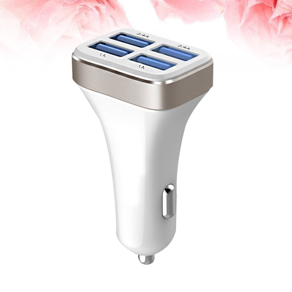 1 Pc 2.4A 4 Usb Poorten Socket Multi Functie Auto Telefoon Oplader (Zwart En Zilver)