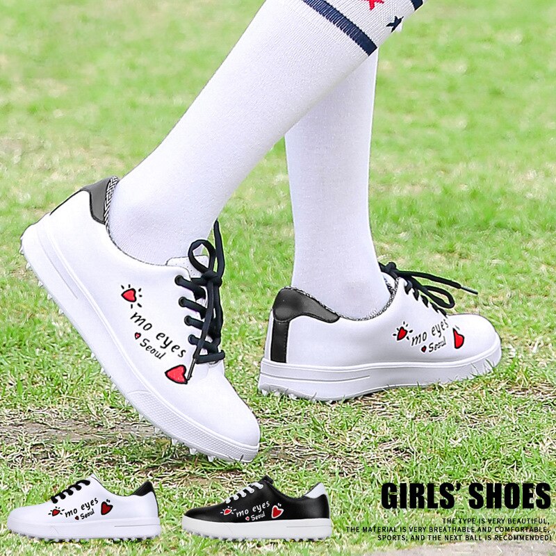 Child Simple Golf Shoes Leather Waterproof Outdoor Grass Boys Golf Training Sneakers Girls Breathable Walking Shoes