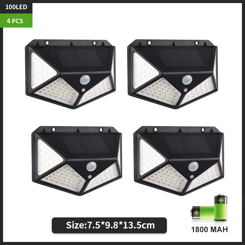 100 LED Solar Wall Lamp with 3 Modes for Outdoor Garden Decoration Human Body Induction Lighting Courtyard Sconce Lamp Fixtures: Black-4 PCS / Warm White