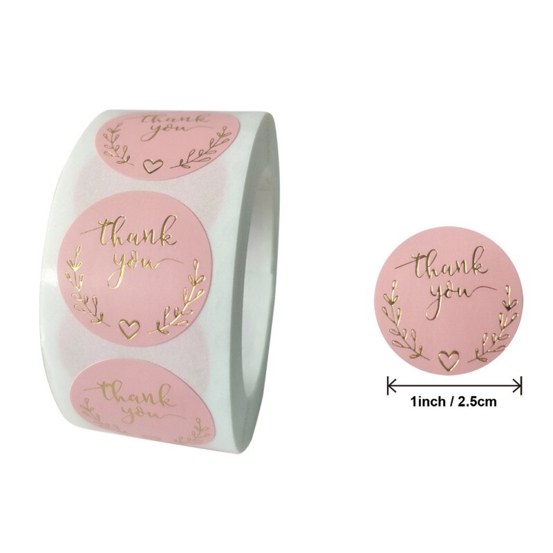 Pink Paper Label Stickers Gold Thank You Stickers Scrapbooking Handmade Business Packaging Seal Labels Stationery Sticker: E2.5cm