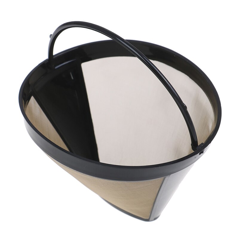 1pc Washable Handle Coffee Filter Stainless Steel Reusable Coffee Filter Cone-Style Refillable Gold Mesh Cafe Maker Machine Tool