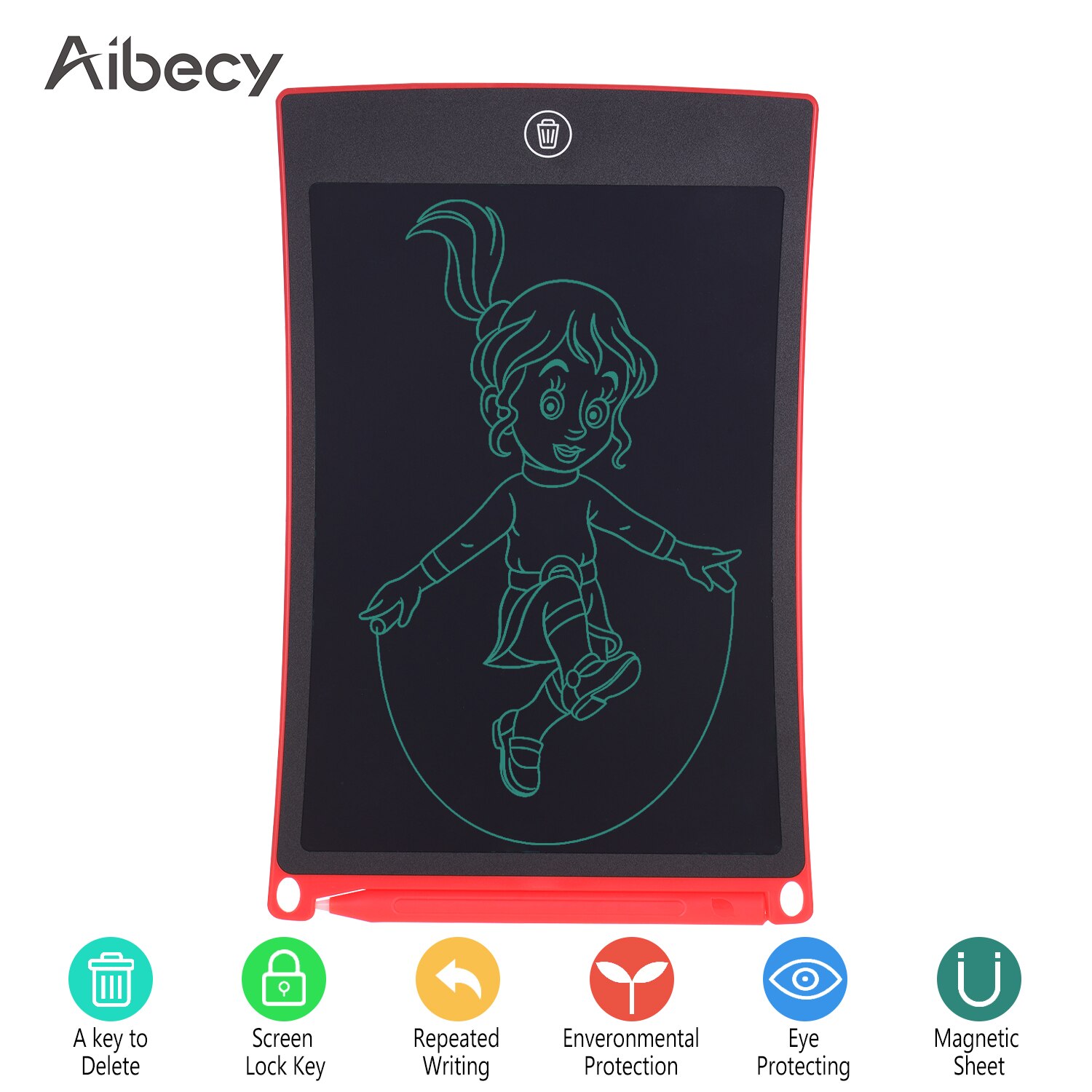 8.5 Inch LCD Writing Pad Drawing Board Tablet Portable Reusable Electronic Handwriting Pad with Stylus Pen Erase Button Lock: Red