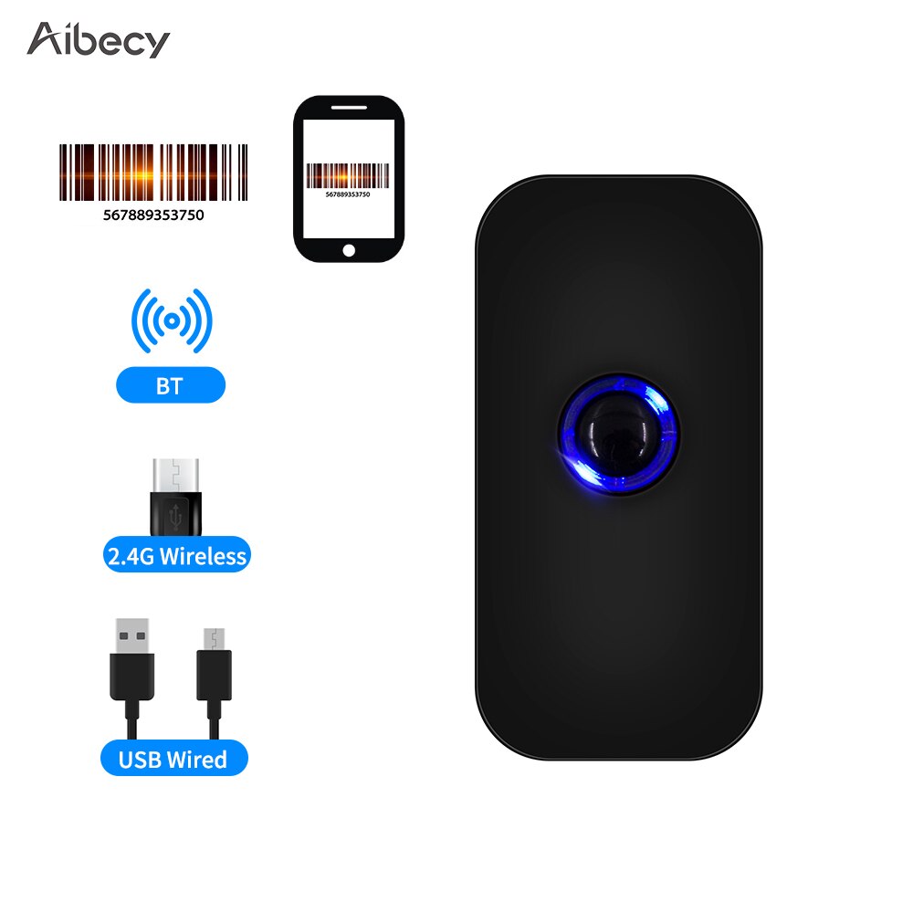 Aibecy Handheld 3-in-1 Barcode Scanner 1D/2D/QR Bar Code Reader Support BT 2.4G Wireless USB Wired Connection сканер штрих кодов: 1D Code