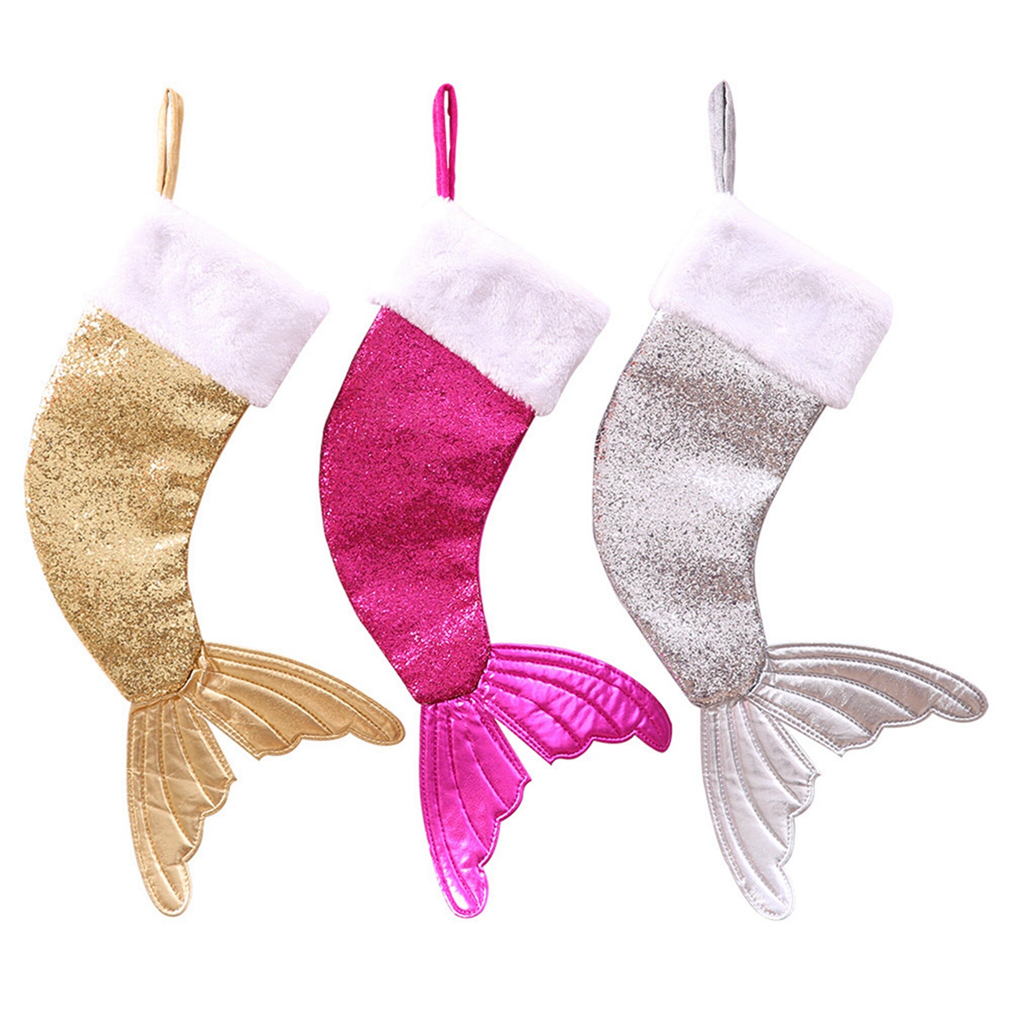 Mermaid Tail Kerst Kousen Sparkly Haard Opknoping Kousen Met Fluwelen Manchet Voor Decoratie