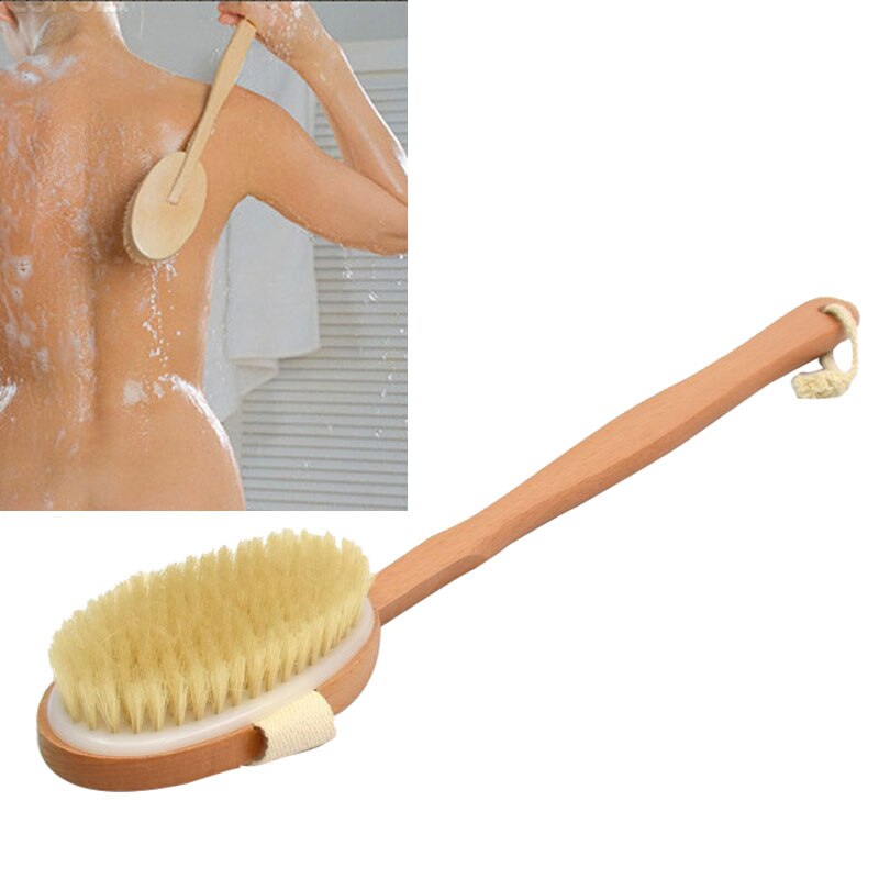 1Pc Gekwalificeerde Douche Borstel Natuurlijke Lange Houten Borstel Massager Bad Douche Terug Spa Afneembare Scrubber