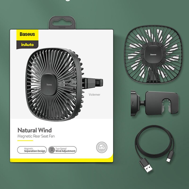 Xiaomi Baseus-ventilador silencioso para coche, aire acondicionado de 12V, rotación de 360 grados, ventilador para asiento trasero de coche con Cable USB 1,5