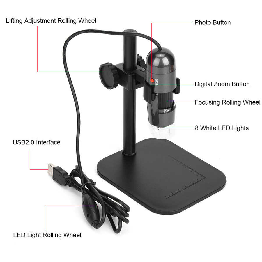 Digital LED USB microscope light 25X-600X Magnification microscopy with lifting stand