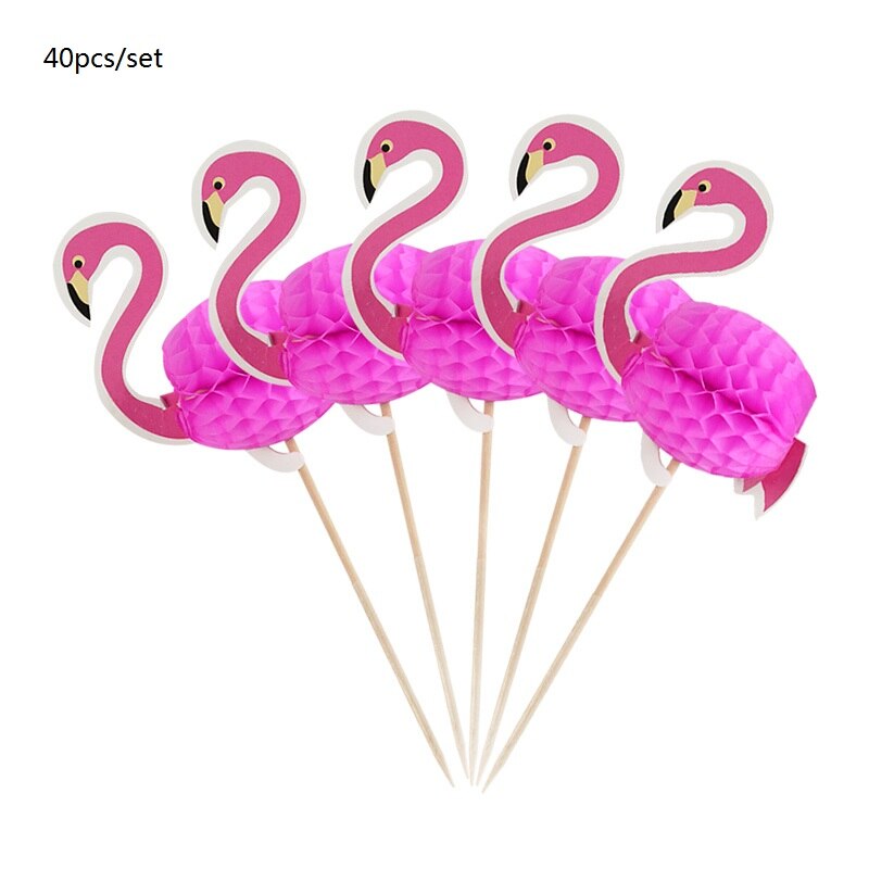 40 stk hawaii 3d flamingo kage topper kage picks dekoration forsyninger cupcake toppers bryllup tropisk sommer fest dekoration: 40 stk 3d flamingo