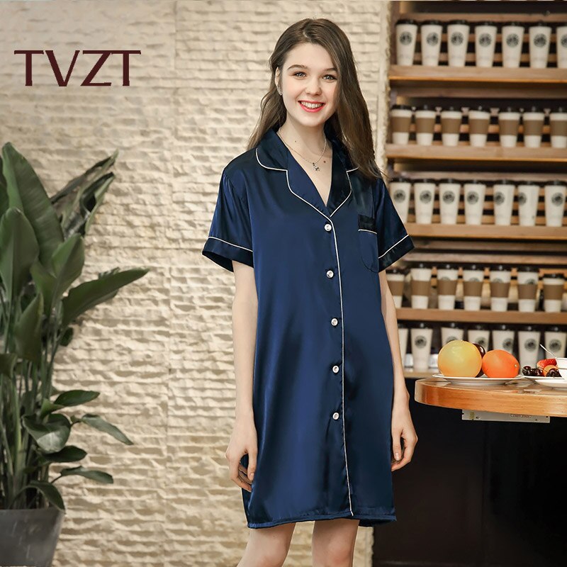 Tvzt Spring Women Pajamas Comfort Cotton Satin Printed Sleepwear Coat Loose Homewear Leisure Wear