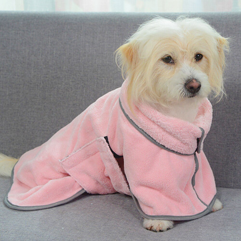Bata de baño de algodón para perros, toalla de secado superabsorbente, paño de limpieza para mascotas pequeñas, medianas, perros y gatos grandes: Rosa / XS