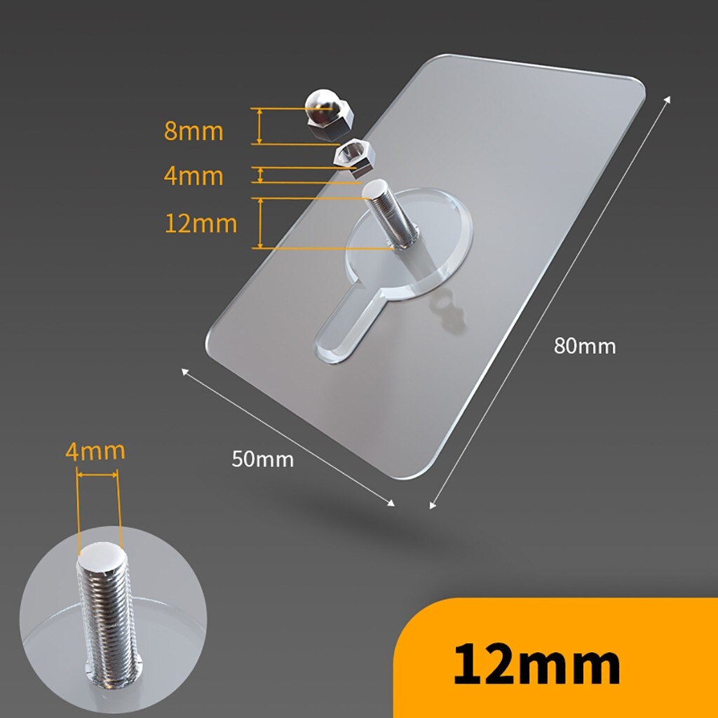 4PCS Strong Nail Free Wall Hook Screw-Type Adhesive Transparent Wall Hook Non-Trace No Drilling For Bathroom Kitchen hooks Z31: 12mm
