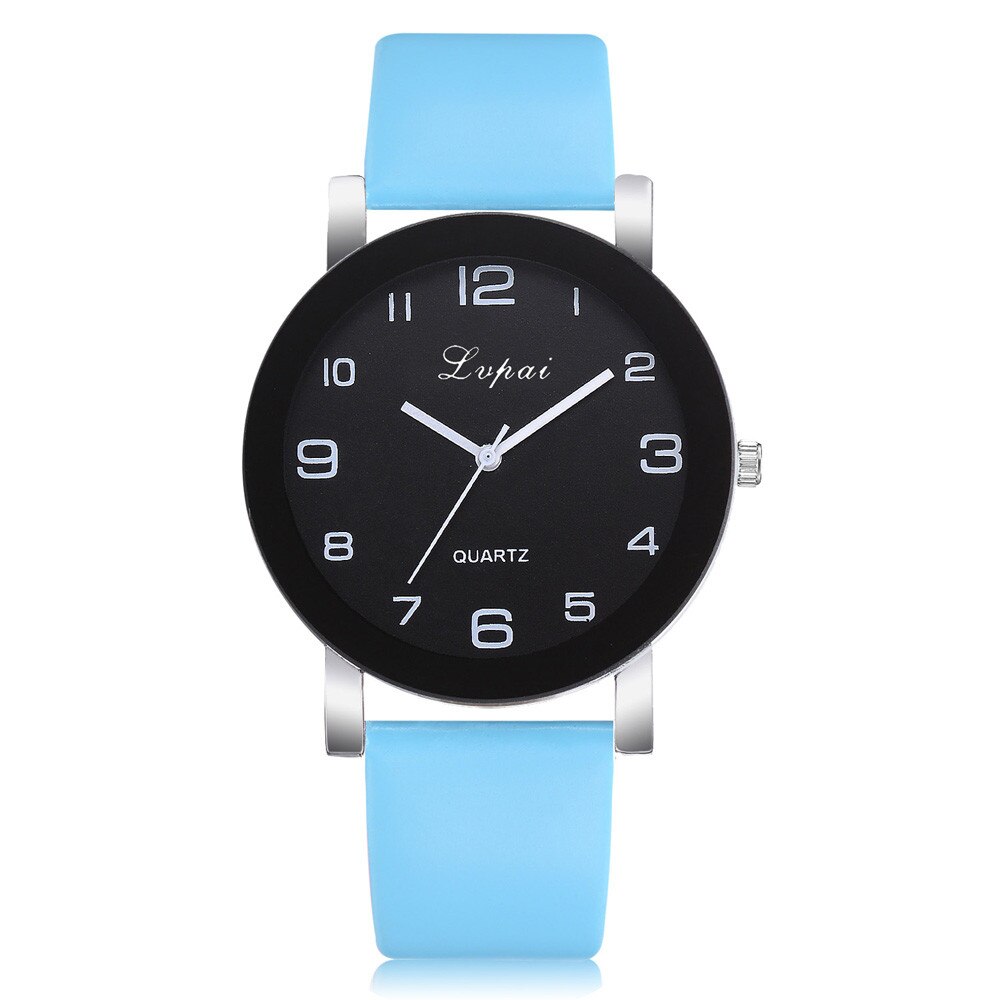 Horloges Vrouwen Romeinse Cijfers Disc Quartz Horloge Lederen Band Horloge Dames Klokken Relogios Feminino Fi: Sky Blue