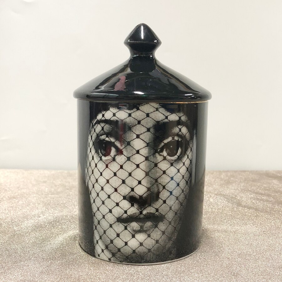 Vintage Style Black Lid Candle Holder Handmade Candles Jar Retro Lina Face Storage Makeup Ceramic Craft Home Decoration Jewerlly