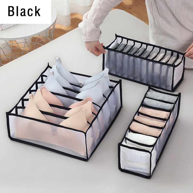Organizadores de cajones para ropa interior, cajas organizadoras para sujetar ropa, calcetines, estantes para guardarropa, armario de almacenamiento, ropa interior: 3PCS Black