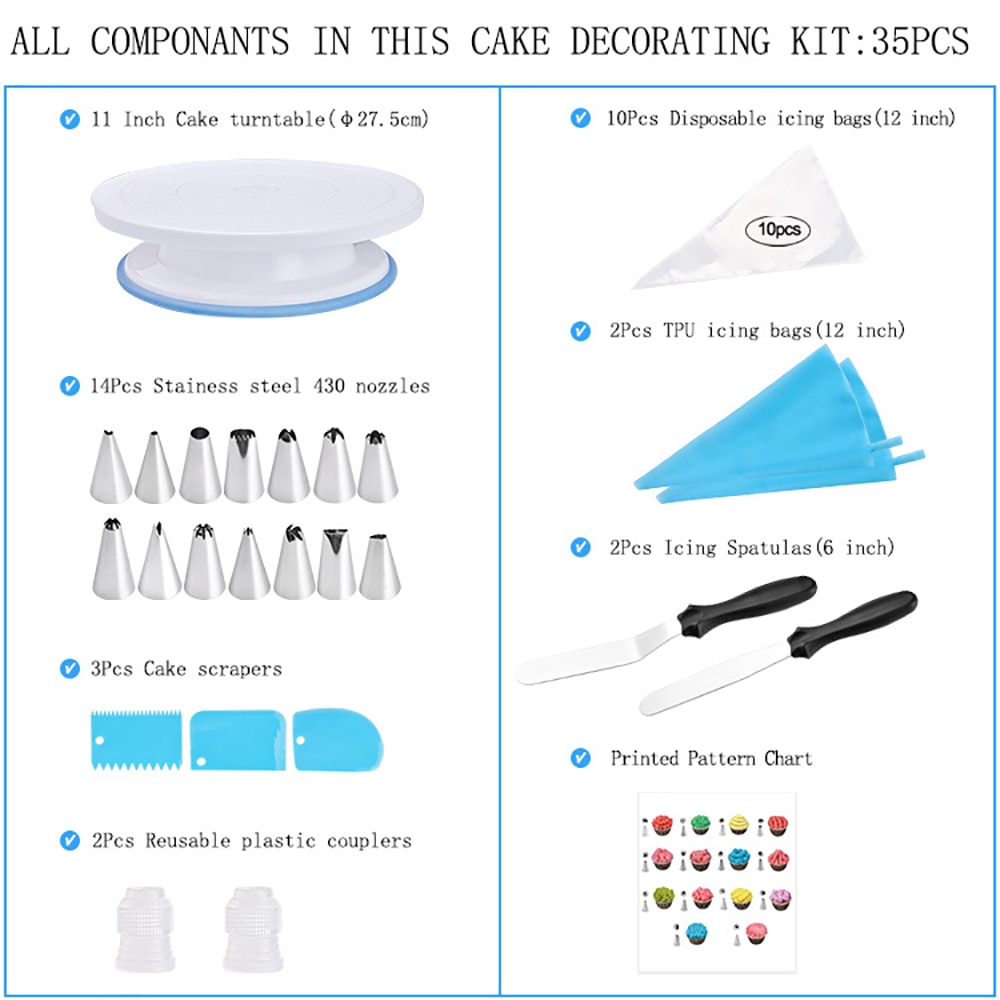 Bakgereedschap 35 -delige taartdecoratieset decoratiegereedschap monddecoratie taart draaiplateau