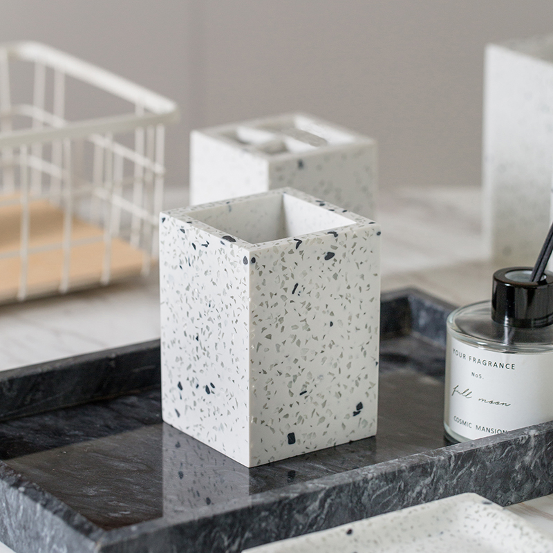 Blue Terrazzo Painted Bathroom Accessories Set Ceramic European Modern Household Four-piece Toothbrush Holder Soap Dish: Toothbrush cup