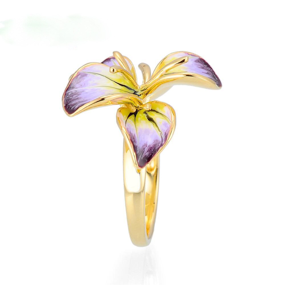 Luxe grote bloem overdreven persoonlijkheid trouwringen voor vrouwen luxe geelgouden kleur emaille bloei ringen boho sieraden