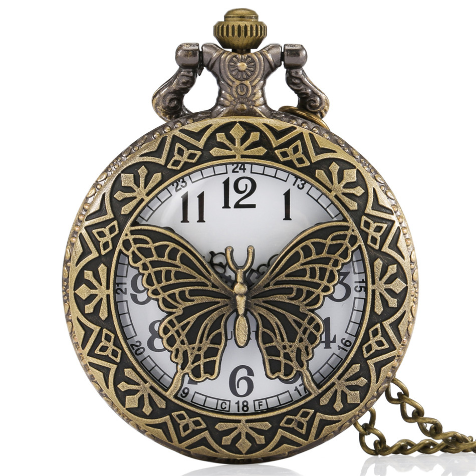 Hohl Bronze- Schmetterling Quarz Taschenuhr zur Seite fahren Kette Halskette Anhänger Antike Uhr Männer Frauen: Ursprünglich Titel