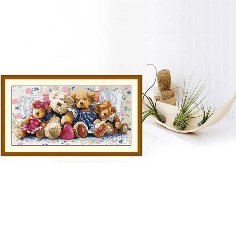 DIY Handmade Needlework Cross Stitch Set Embroidery Kit Precise Printed Bear Family Cross-Stitching 66 * 38cm Home Decora