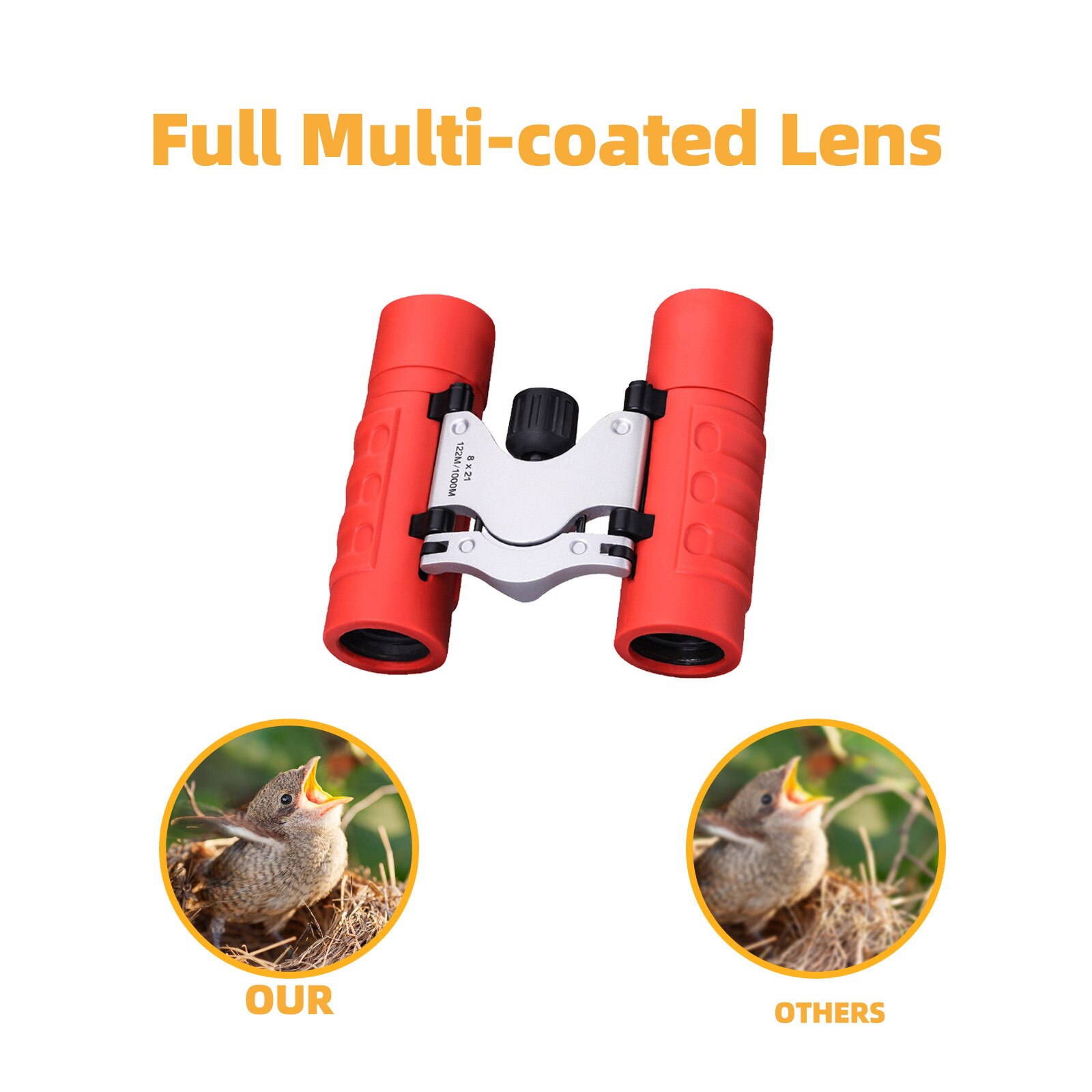 Kizplays Jumelles pour enfants, grossissement puissant 8 x 21, sac HD, observation des oiseaux, randonnée, tourisme, animaux jouets pour petits