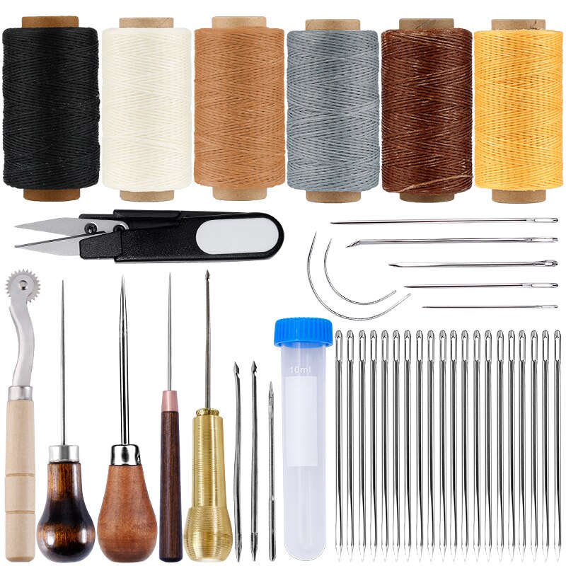 LMDZ 250m Leder Gewachst Faden Leder NäHenne Nähen Nadeln Kupfer Bohren Ahlen Verfolgung Rad Garn Schere für DIY Handwerk