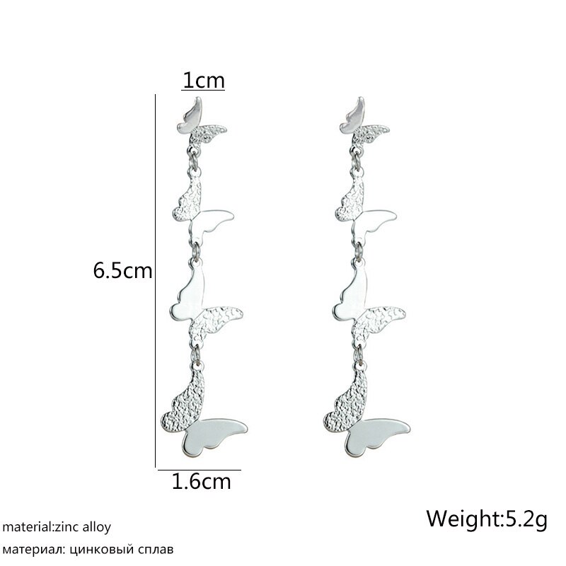 Metalen Vlinder Kwastje Oorbellen Multi-Lagen Vrouwen Dangle Oorbellen Goud Kleur Lange Opknoping Oorbellen Boucle D&#39; Oreille Femme