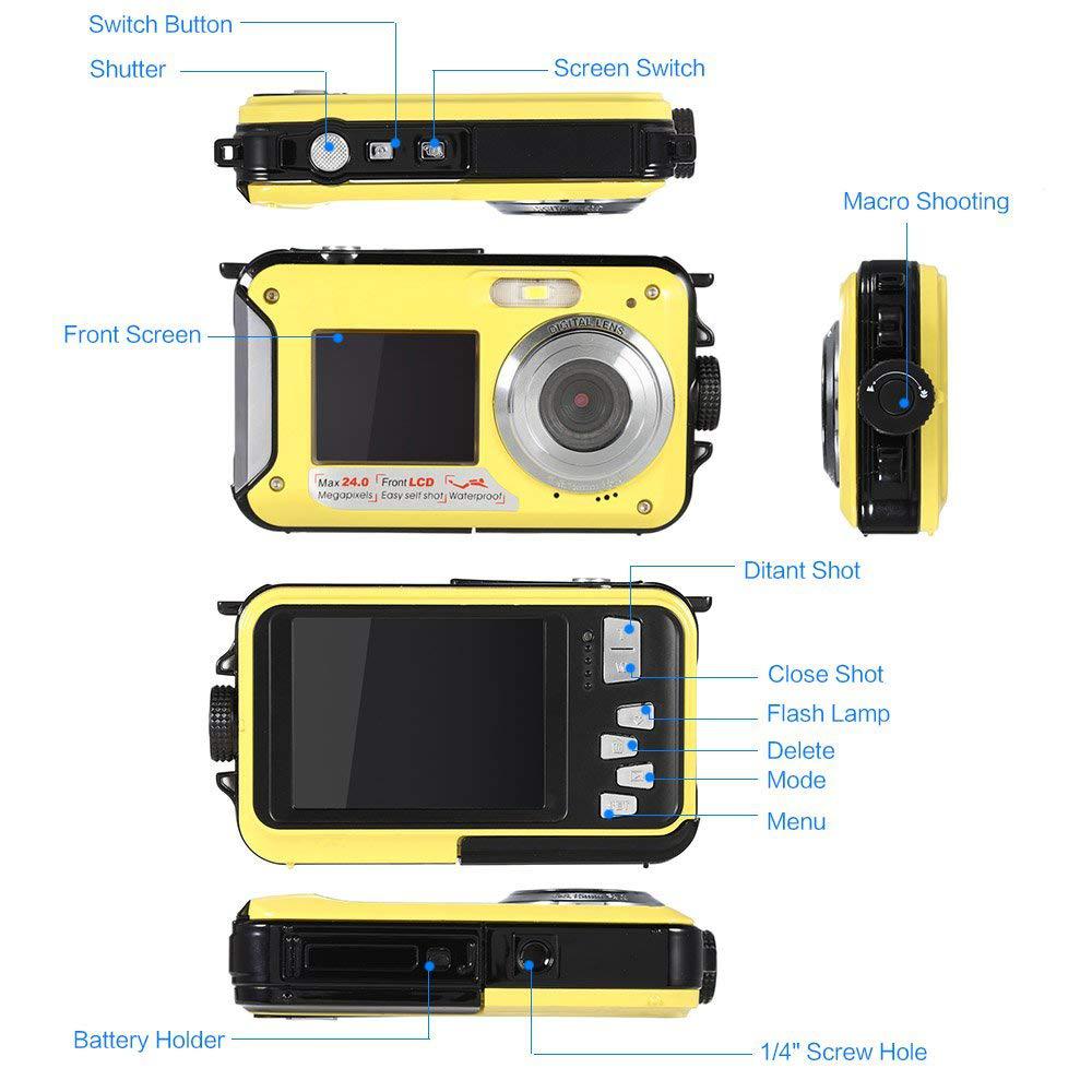 Waterproof Anti-shake Digital Camera 1080P Full HD Underwater Camera 24 MP Video Recorder Selfie Dual Screen DV Recording Camera