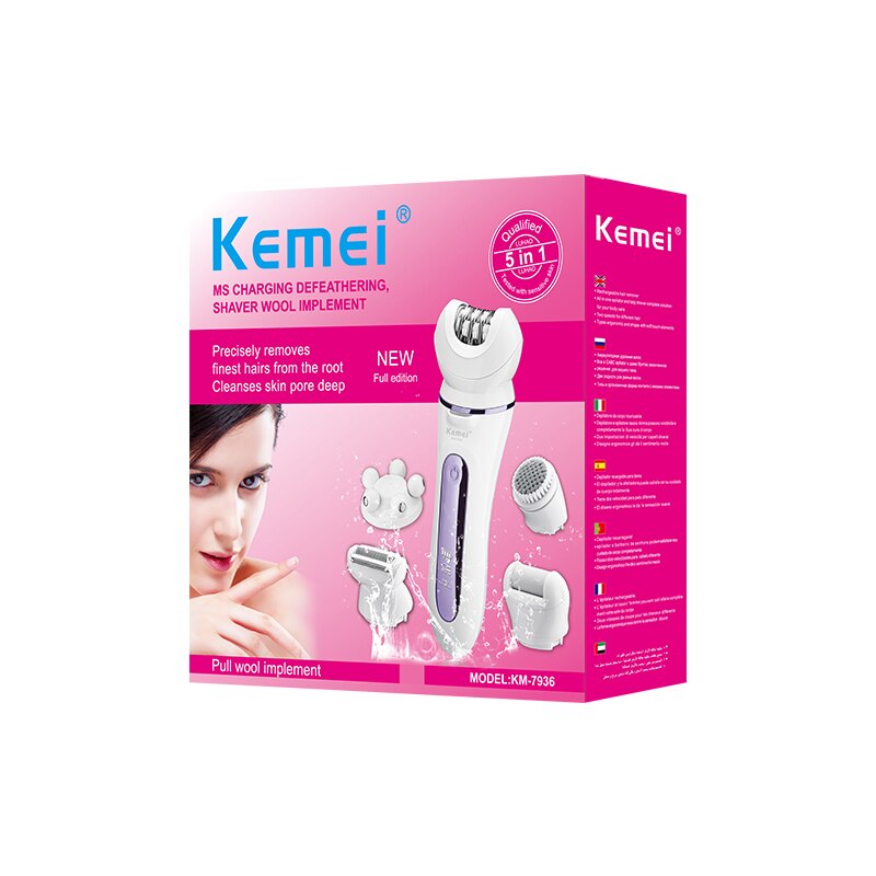 Kemei épilateur électrique 5 en 1 pour femmes Rechargeable pour le visage le corps les sourcils