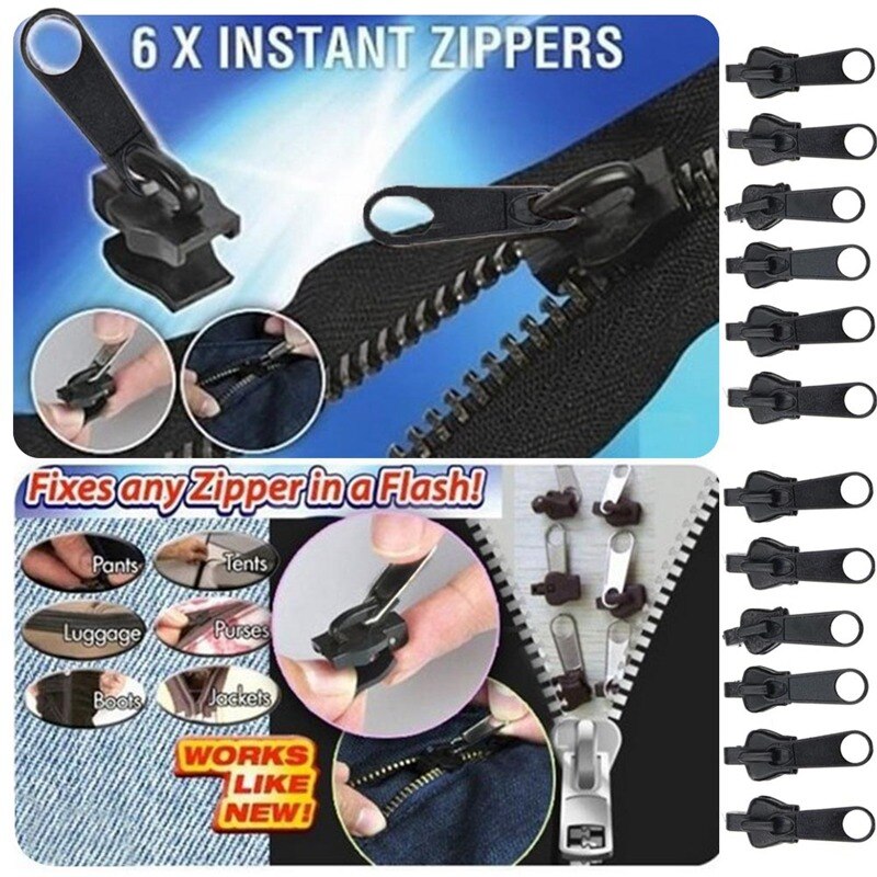 6 Stuks Metalen Rits Slider Rits Trek Vervanging Reparatie Kit Voor Diy Naaien Kledingstuk Tas Jas Zip Bevestigingen Accessoires