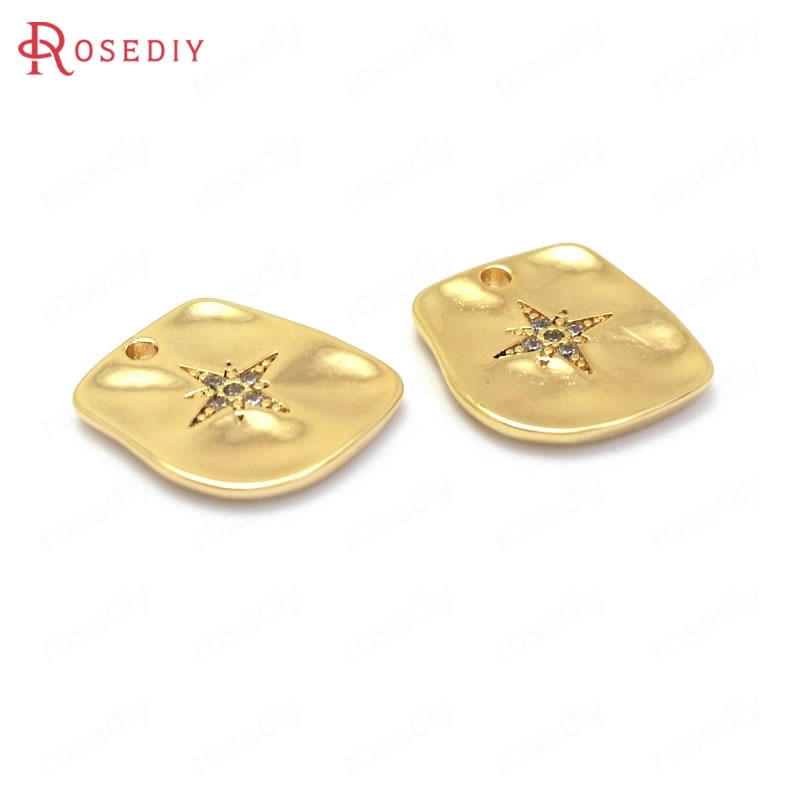 (37164)6Stck 14x12MM 24K Gold Farbe Durcheinander und Zirkon mit Stern Rechteck Reize Anhänger Schmuck Machen liefert Diy Zubehör